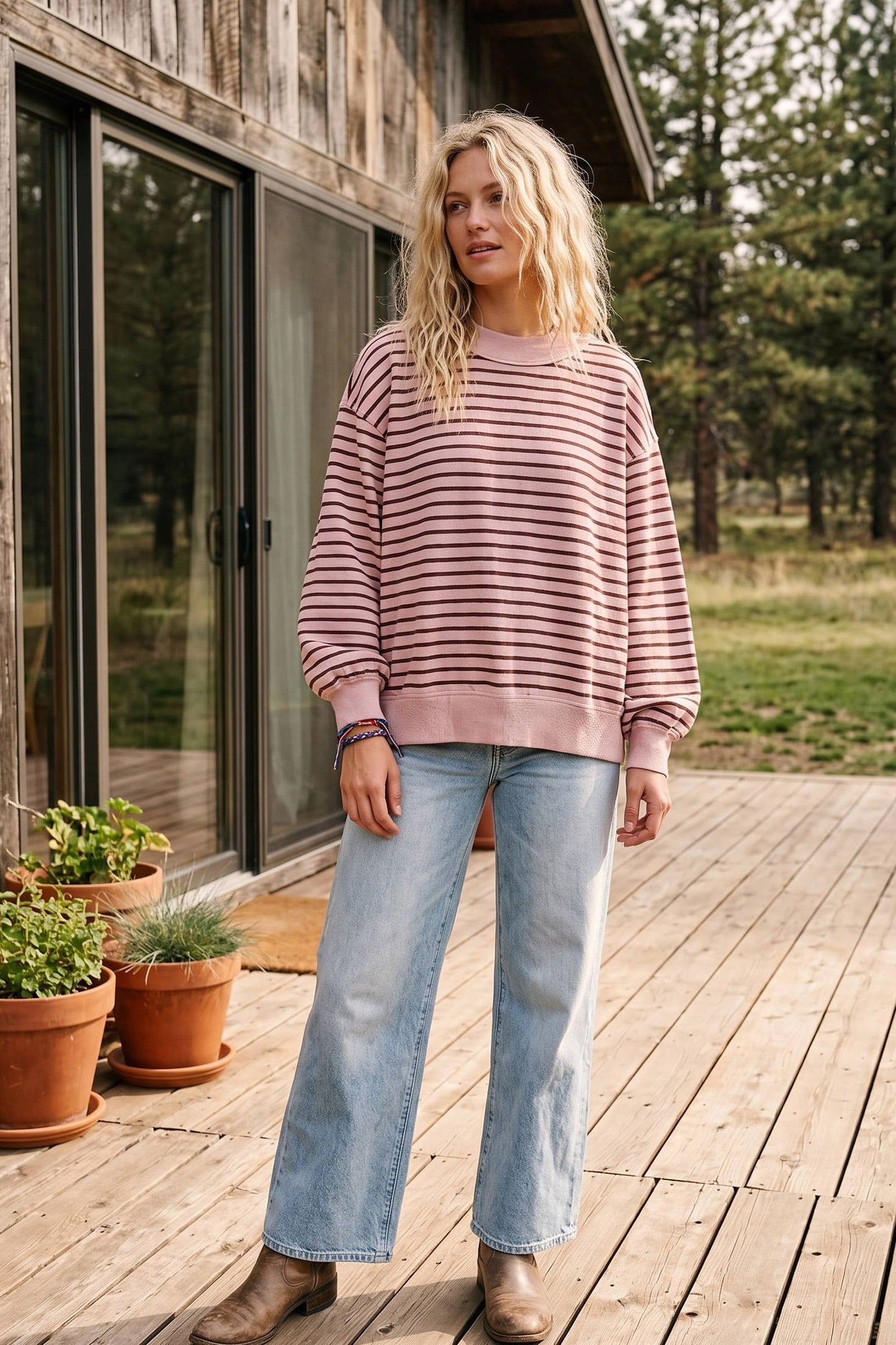 Oversized French Terry Striped Pullover