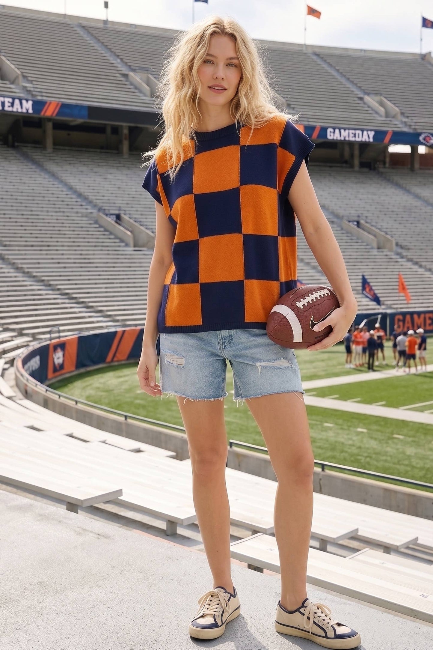 Checkered Knit Sleeveless Top