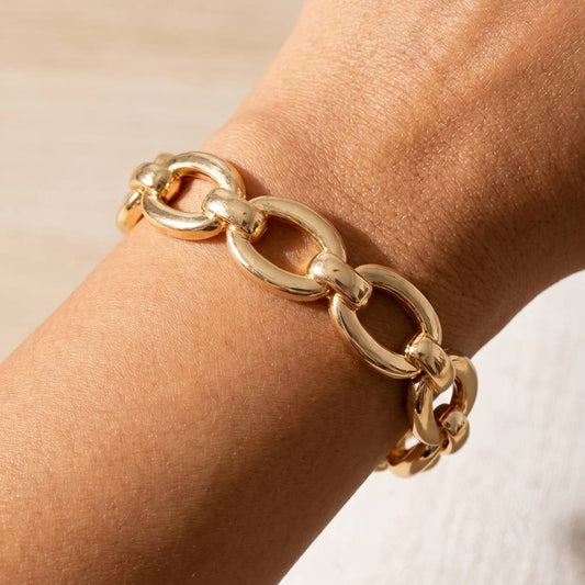 Polished Oval Chain Link Stretch Bracelet