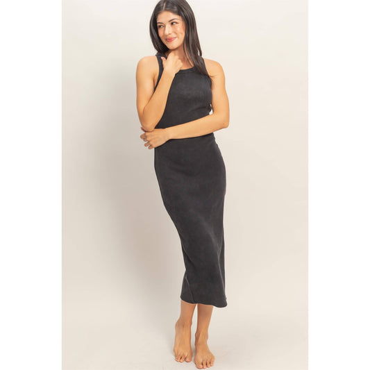 Acid Washed Ribbed Midi Tank Dress