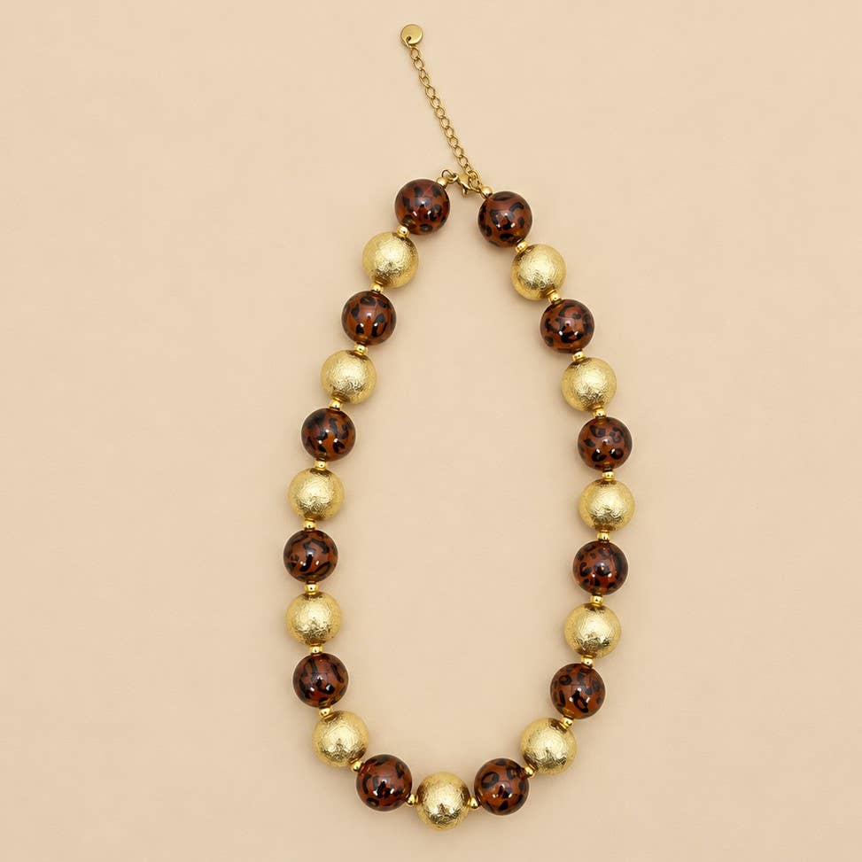 Leopard and Gold Chunky Beaded Necklace