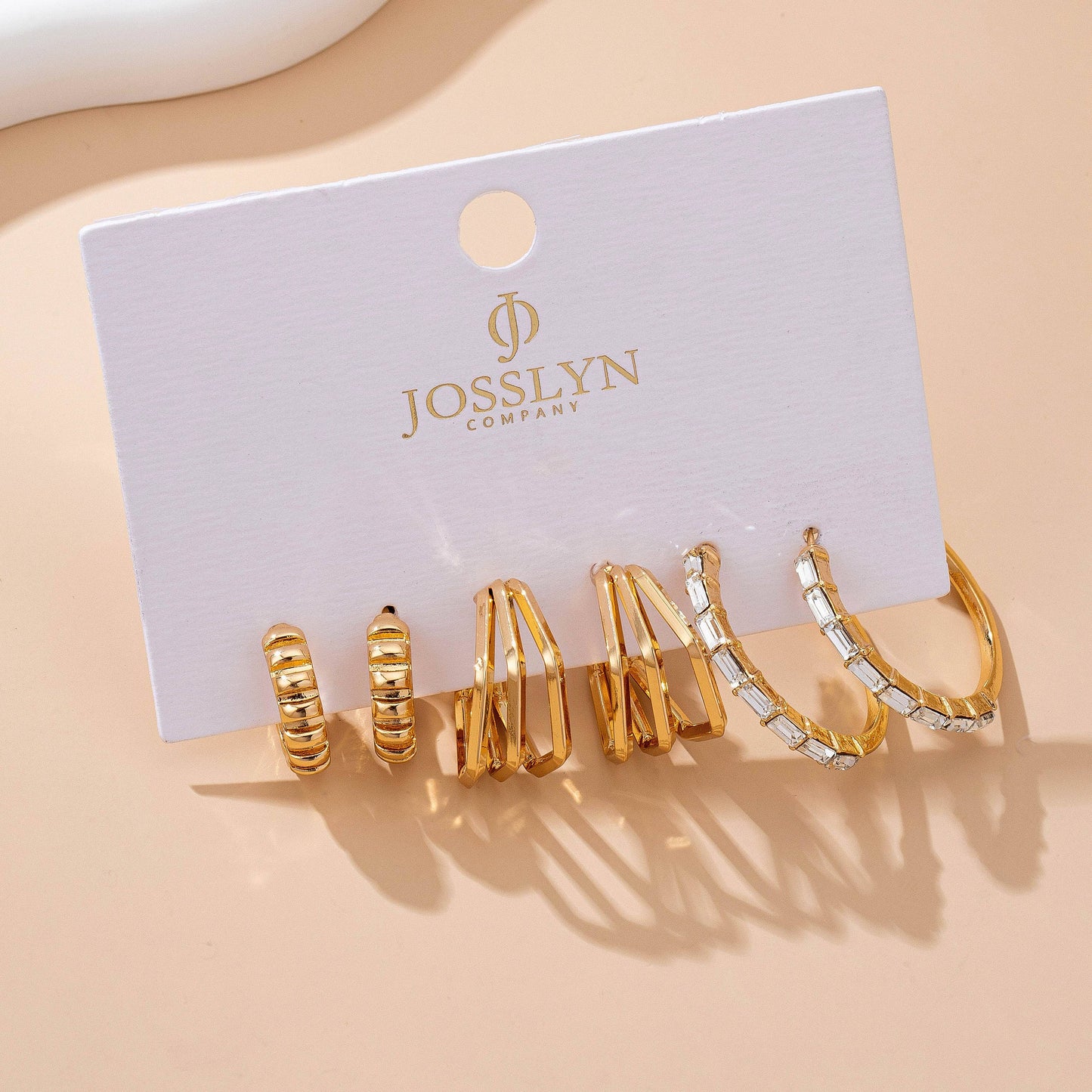 Baguette Stone Hoop, Geo Hoop Trio Earrings