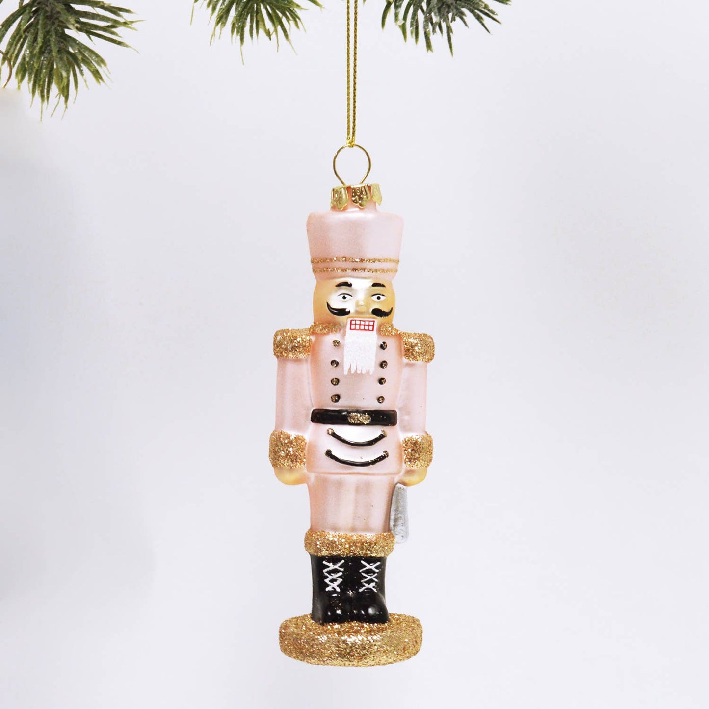 Pink & Gold Nutcracker Glass Christmas Ornament