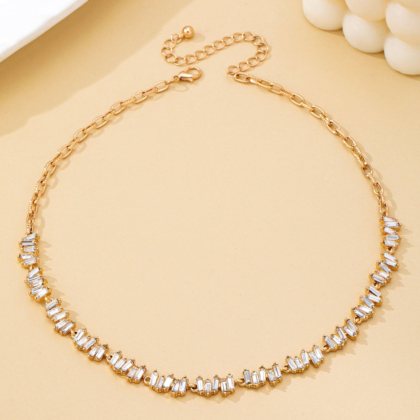 Jagged Pattern Baguette Crystal Necklace