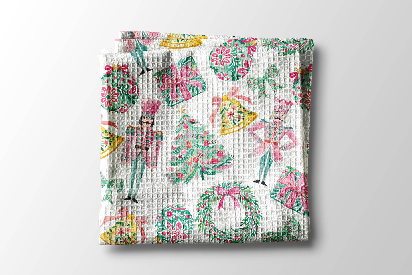 Nutcracker Pink Christmas Kitchen Towel Waffle