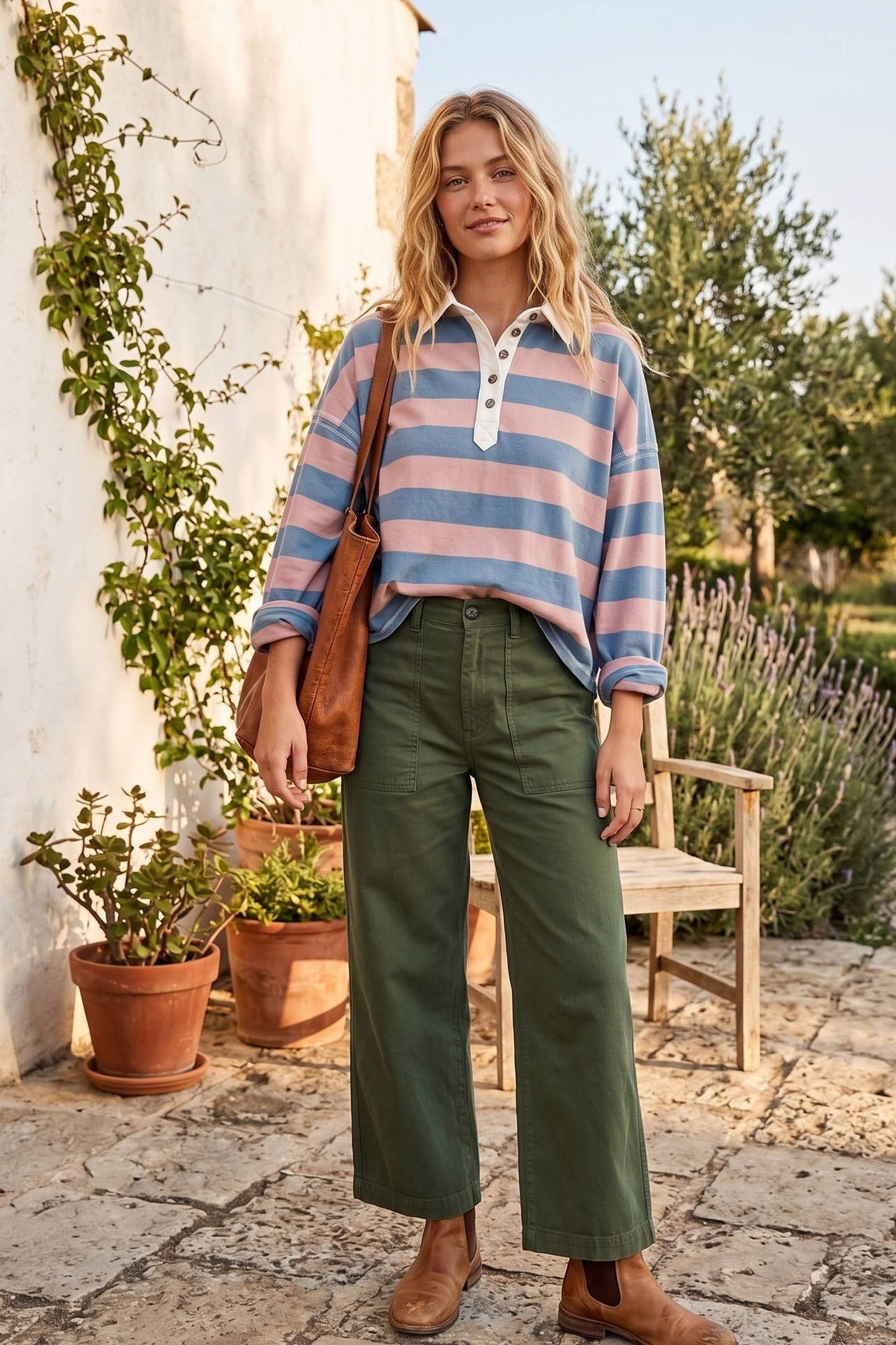 Oversized Striped Rugby Polo Top