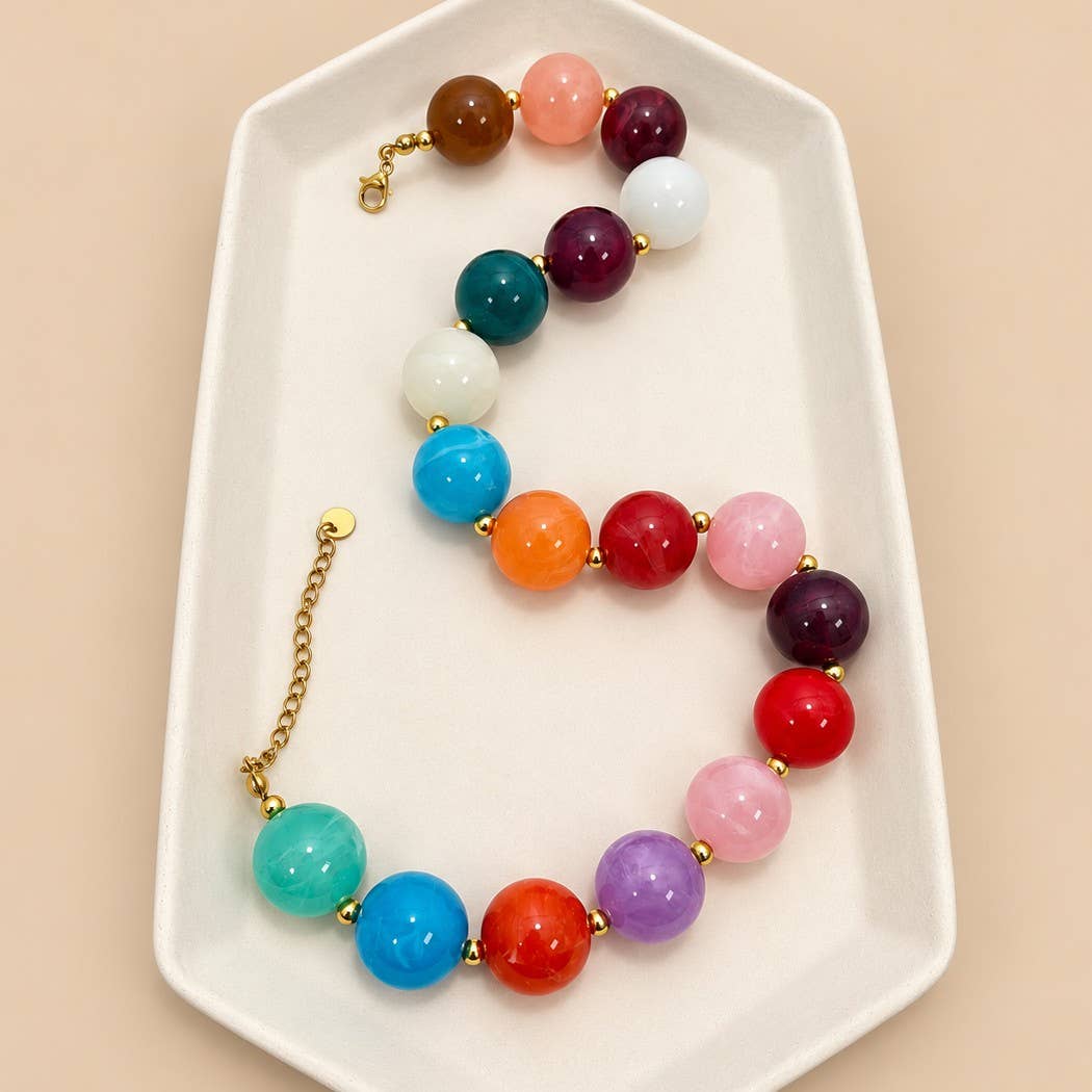 Chunky Marbled Resin Ball Collar Necklace