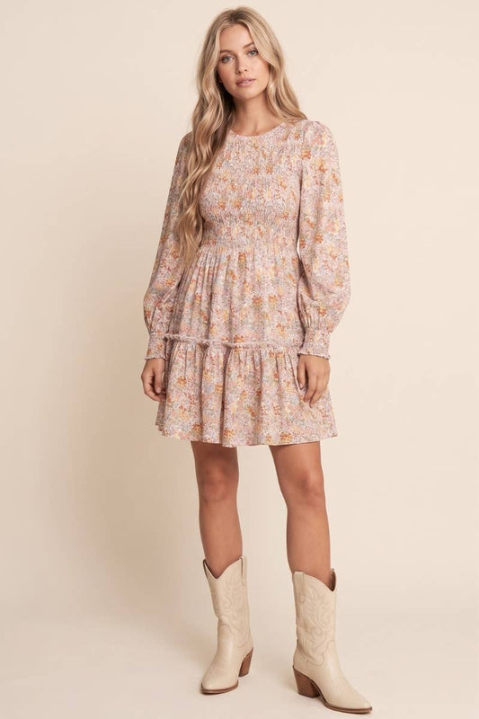 Floral Print Long Sleeve Mini Dress