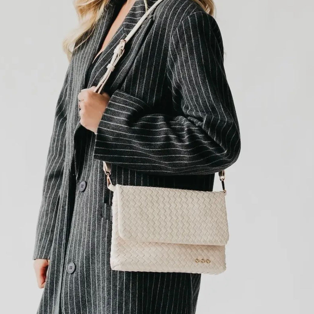 Cream Woven Flap Crossbody Bag
