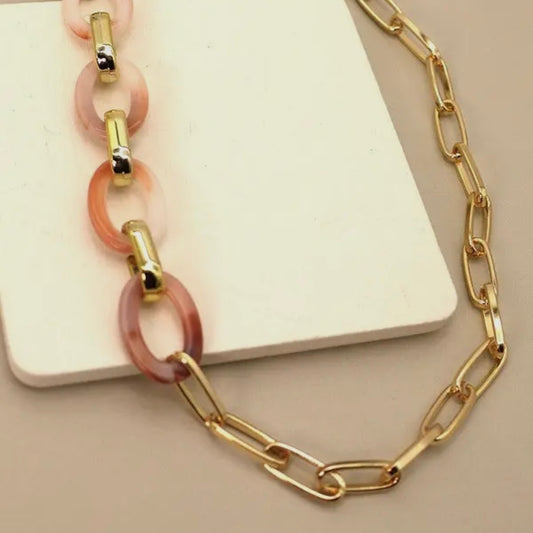 Mixed Acrylic Oval Link Long Chain Necklace