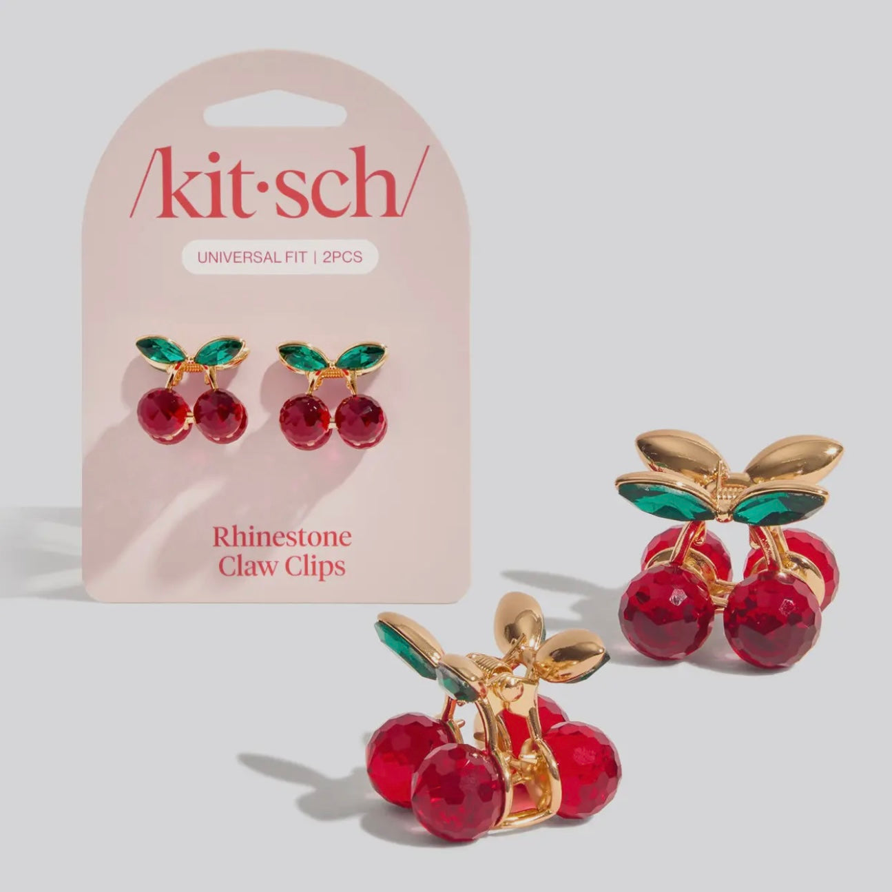 Mini Rhinestone Claw Clips 2pc Set - Cherry