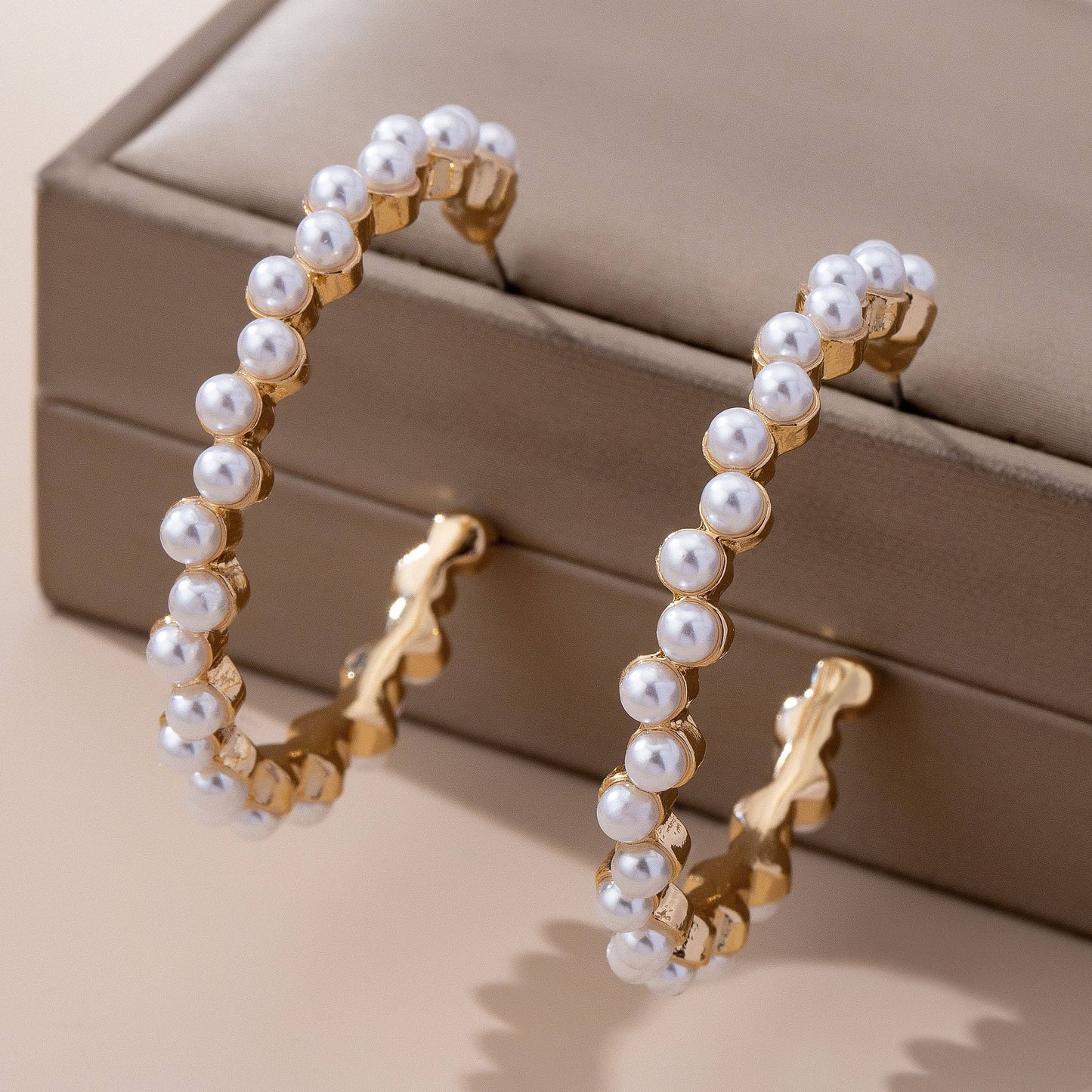 Pearl Embellished Gold Hoop Earrings