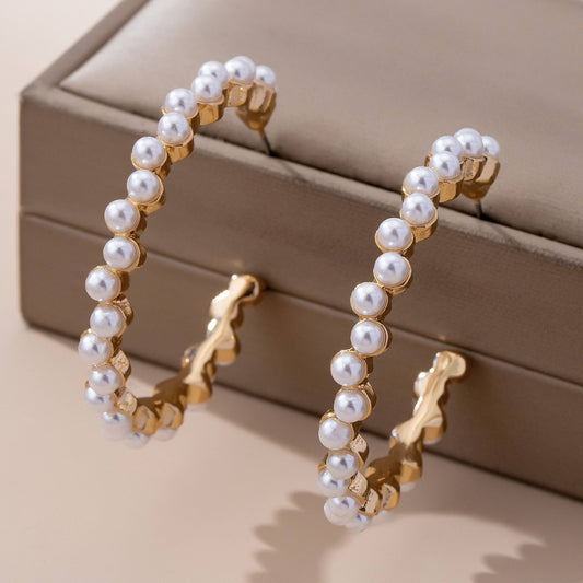 Pearl Embellished Gold Hoop Earrings