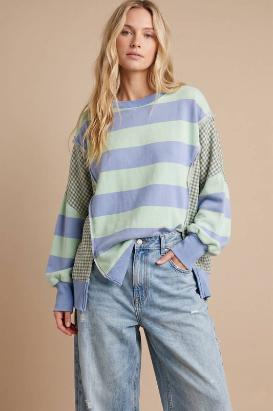 Mixed Print Deconstructed Pullover