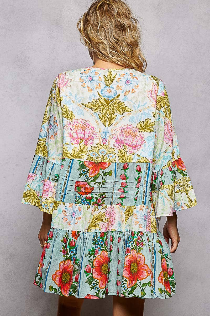 V-neck Seashell Shape Printed Woven Dress