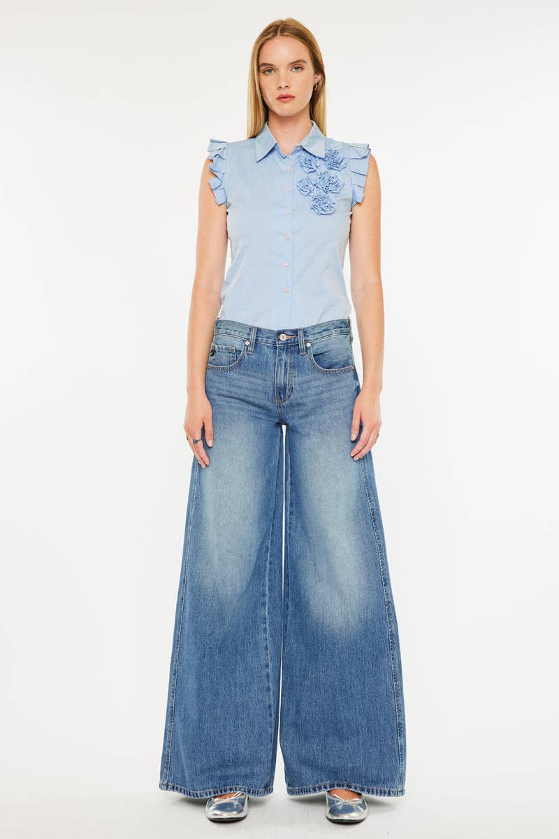 Kan Can Mid Rise Super Wide Leg Jeans