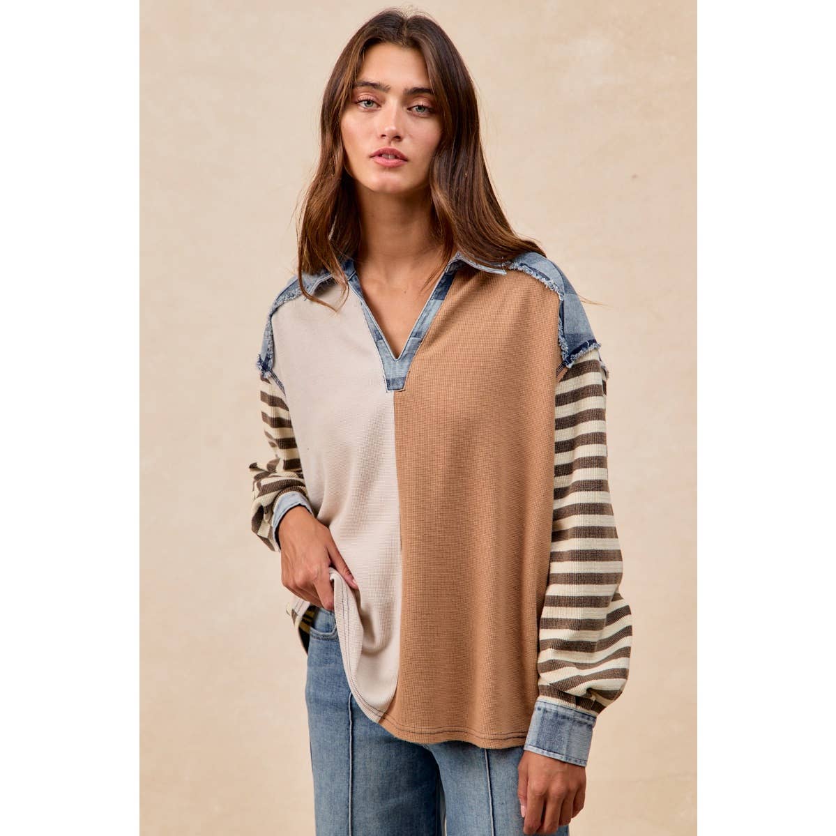 Cut Edge Denim Waffle Top