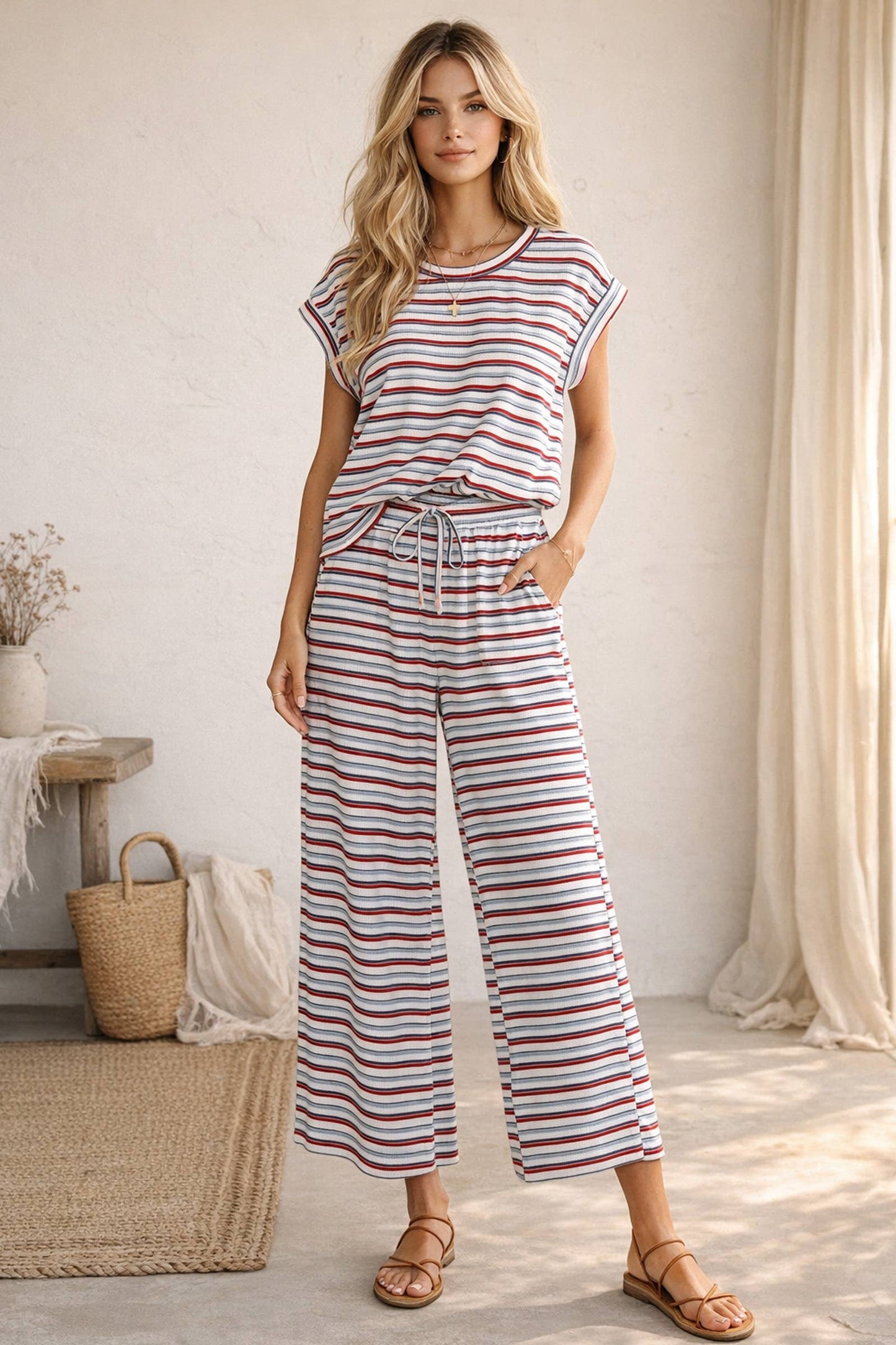 Americana Ribbed Striped Lounge Set