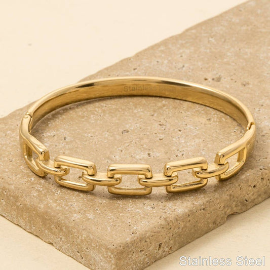Stainless Steel Gold Plated Chain Link Bangle Bracelet