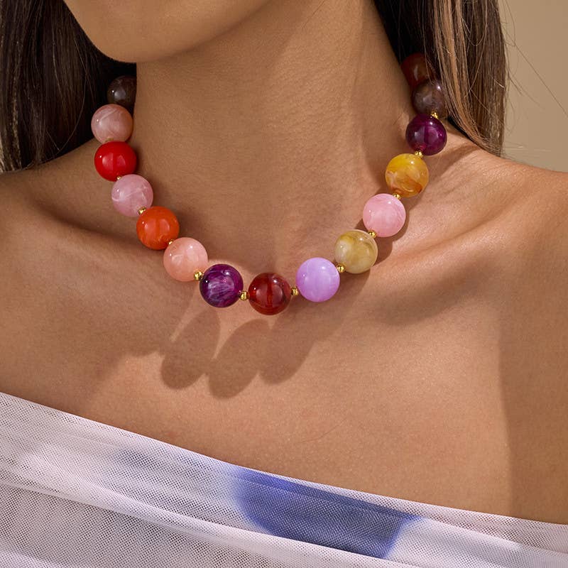 Chunky Marbled Resin Ball Collar Necklace
