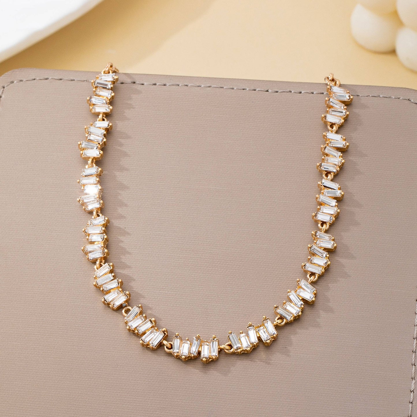 Jagged Pattern Baguette Crystal Necklace