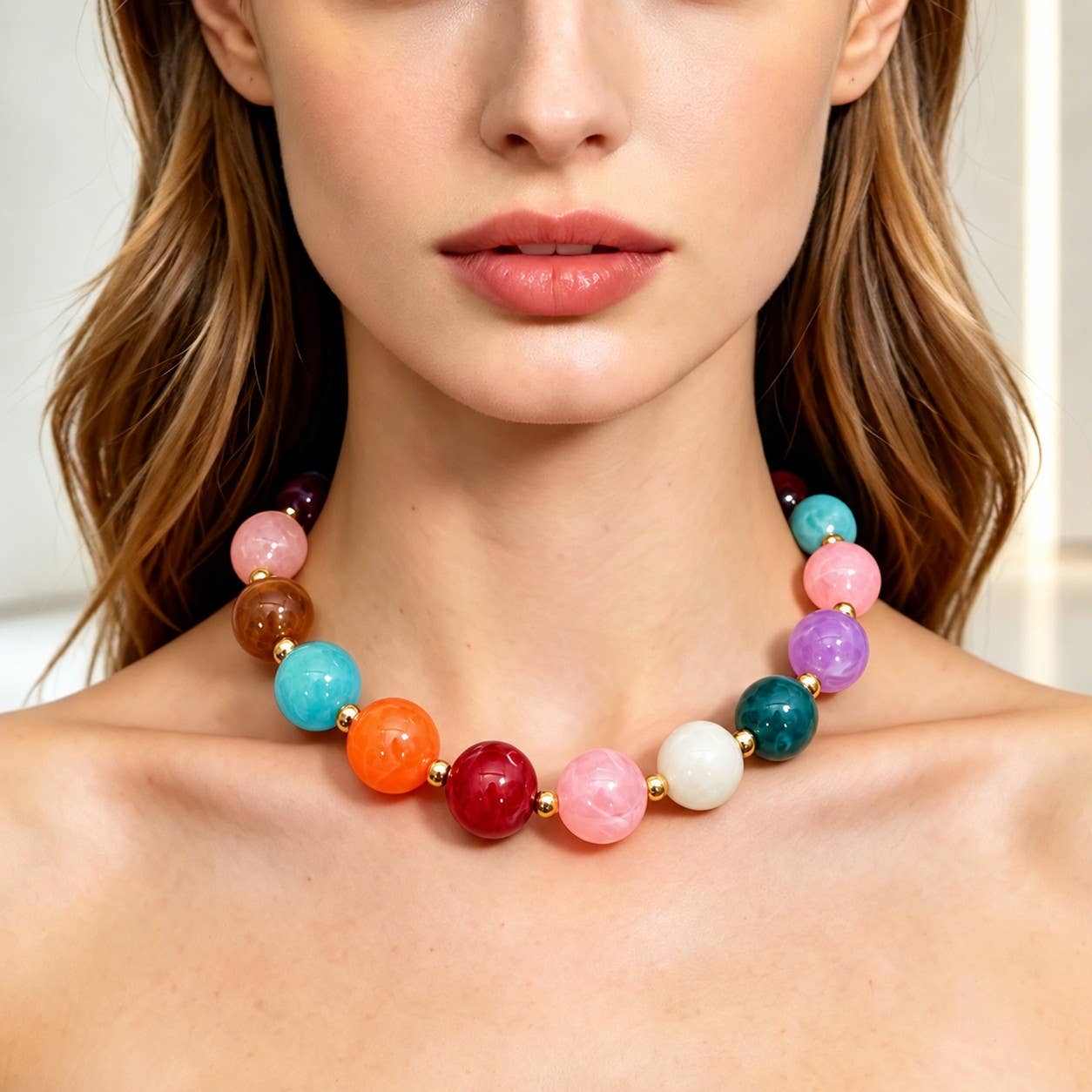 Chunky Marbled Resin Ball Collar Necklace