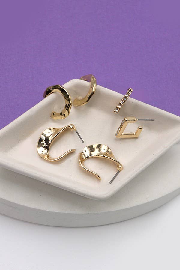 Rhinestone Geo Hugging Earring Trio
