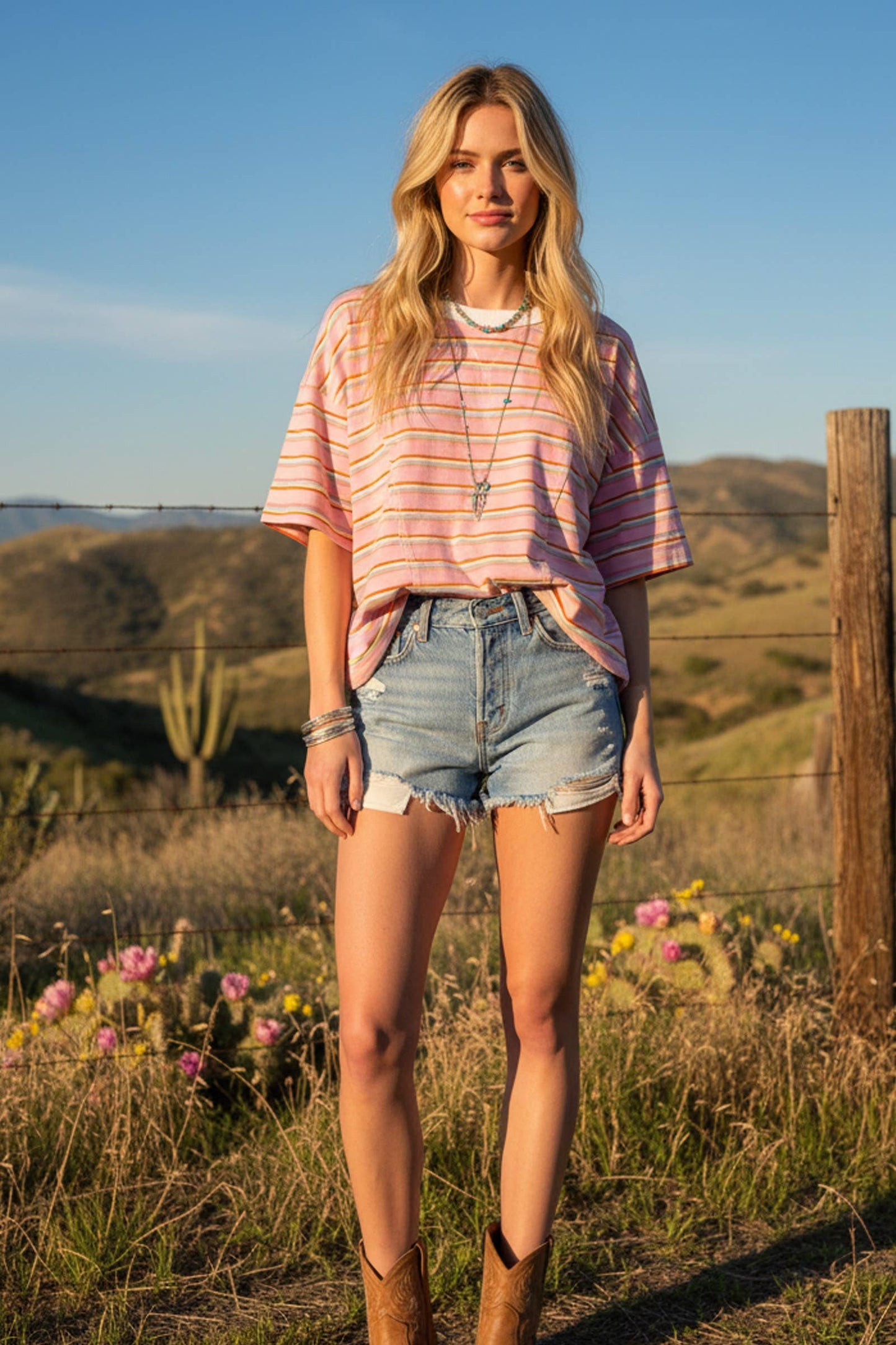 Striped Oversized Short Sleeve Knit Top