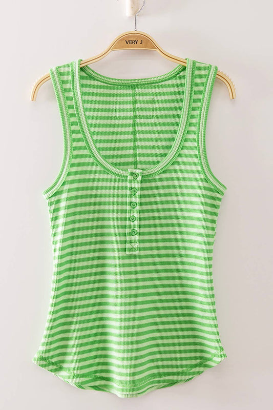 Striped Button Down Fitted Tank Top