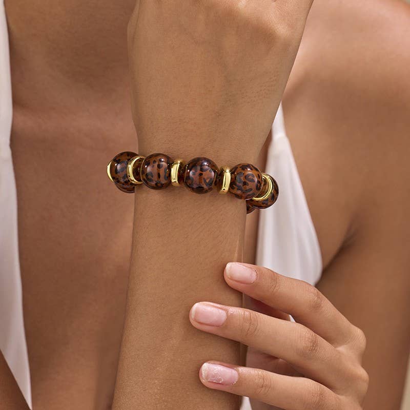 Leopard Print Beaded Stretch Bracelet