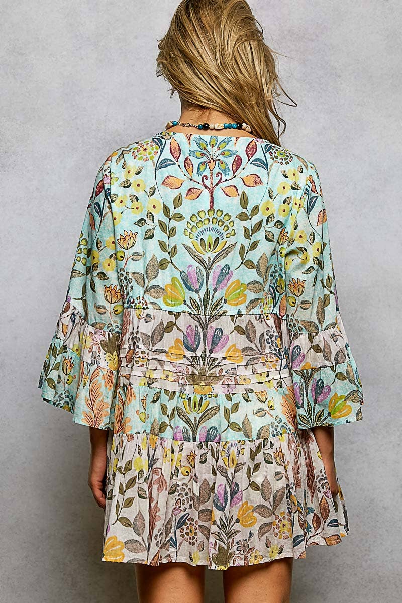 V-neck Seashell Shape Printed Woven Dress