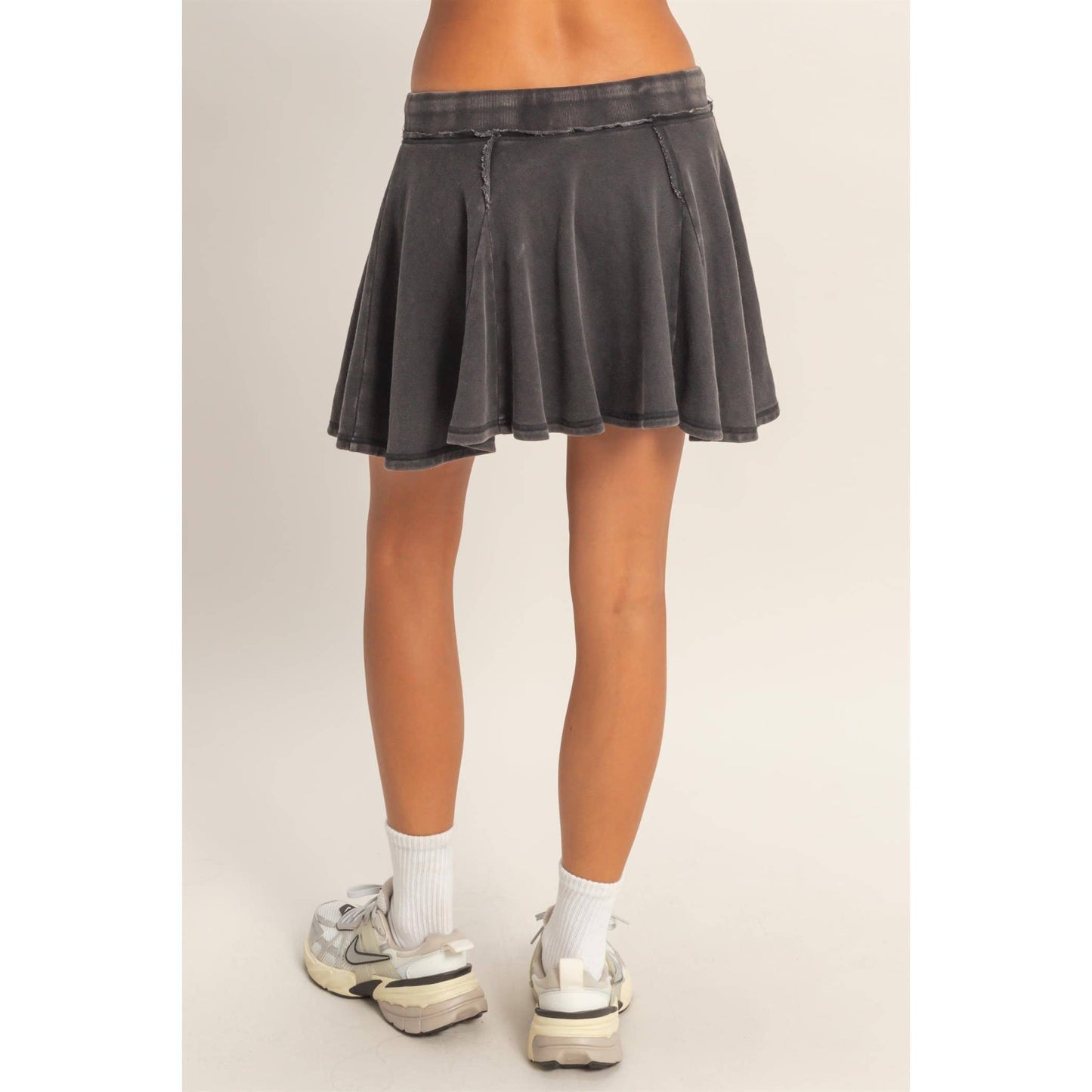Acid Washed Mid Waist Flowy Skort