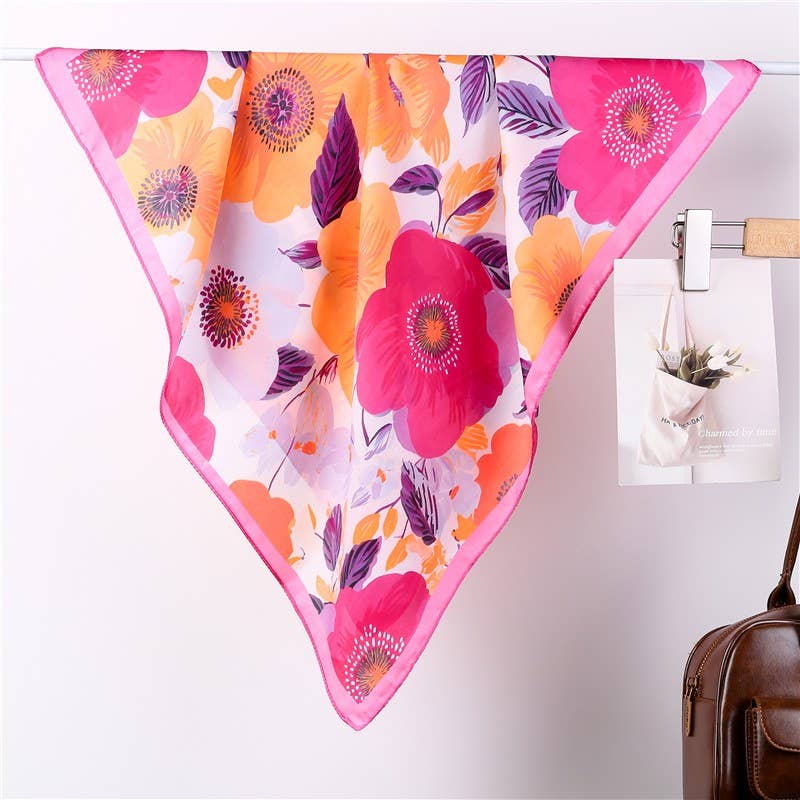 Botanical Retro Floral Silky Feel Bandana Scarf