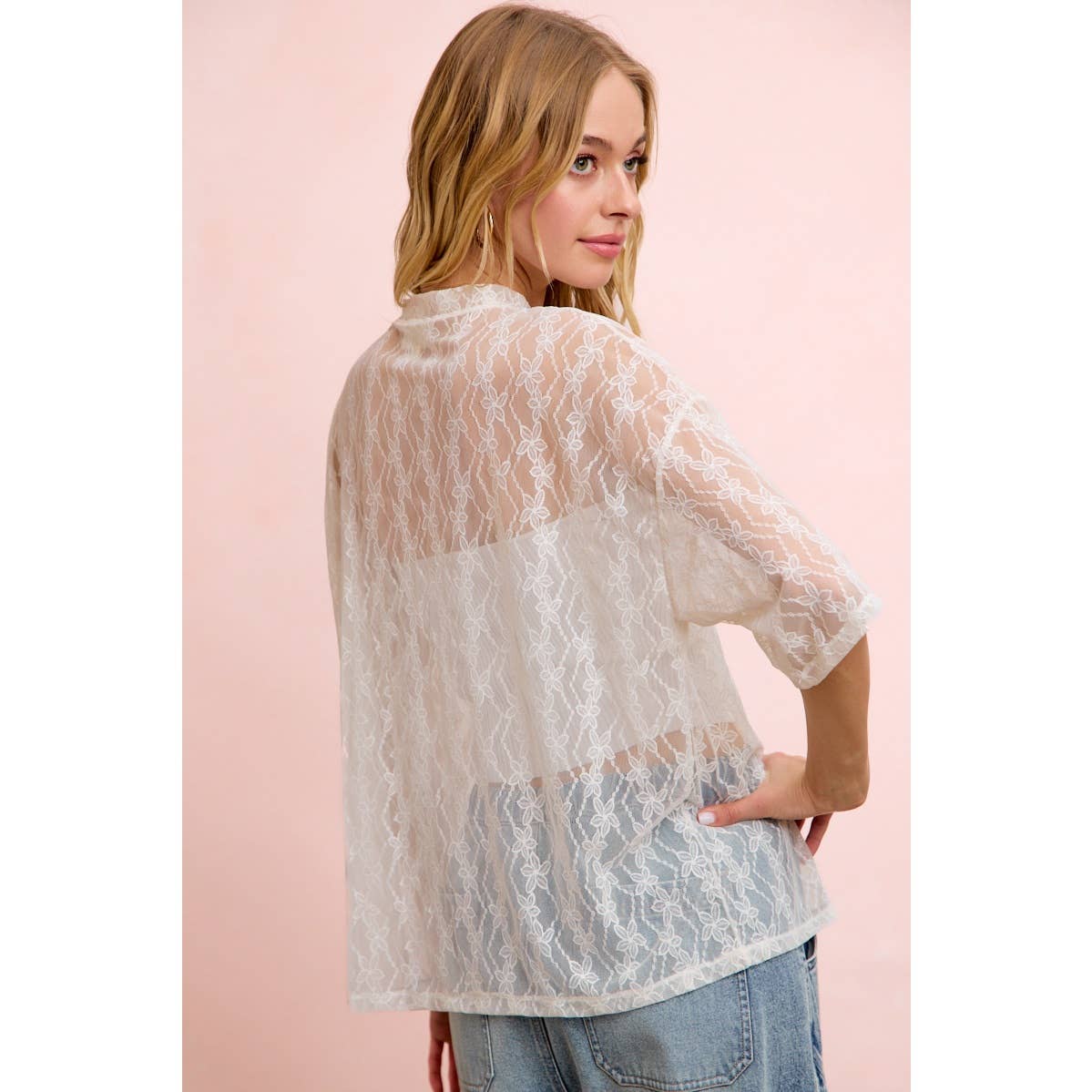Floral Pattern Short Sleeve Mesh Top
