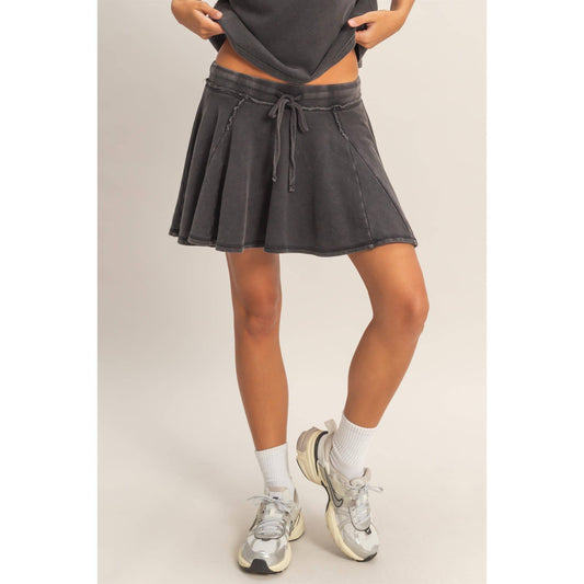Acid Washed Mid Waist Flowy Skort