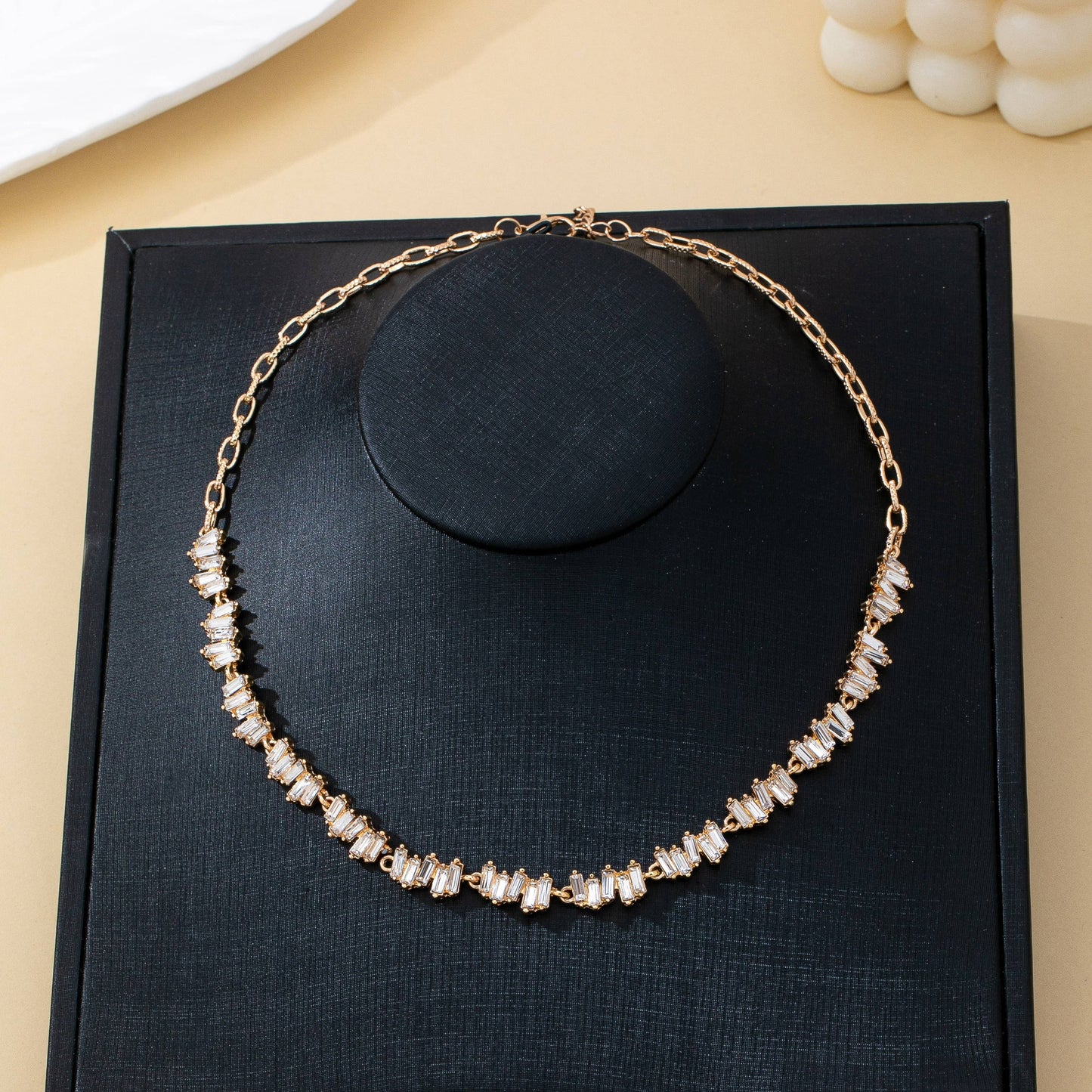 Jagged Pattern Baguette Crystal Necklace