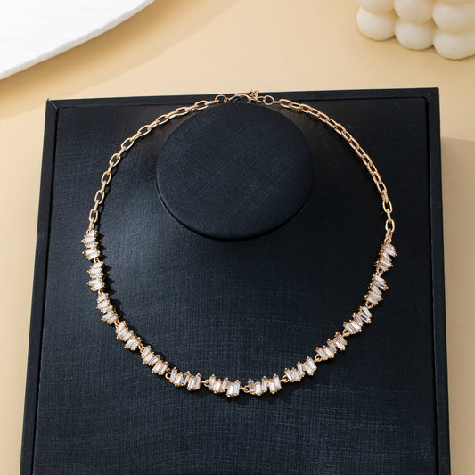 Jagged Pattern Baguette Crystal Necklace