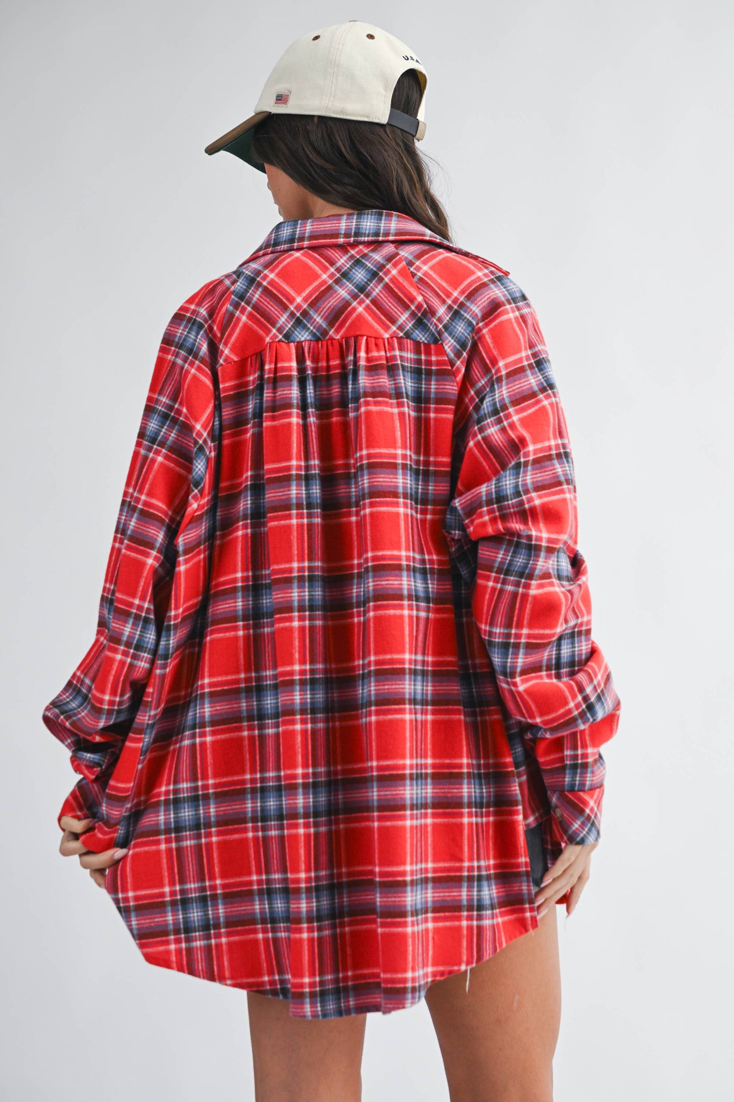 Oversized Plaid Button Down Flannel Shirt