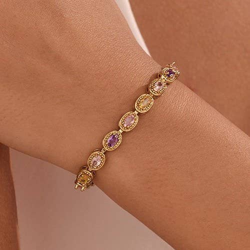 Multicolor Rainbow Crystal Halo Bracelet