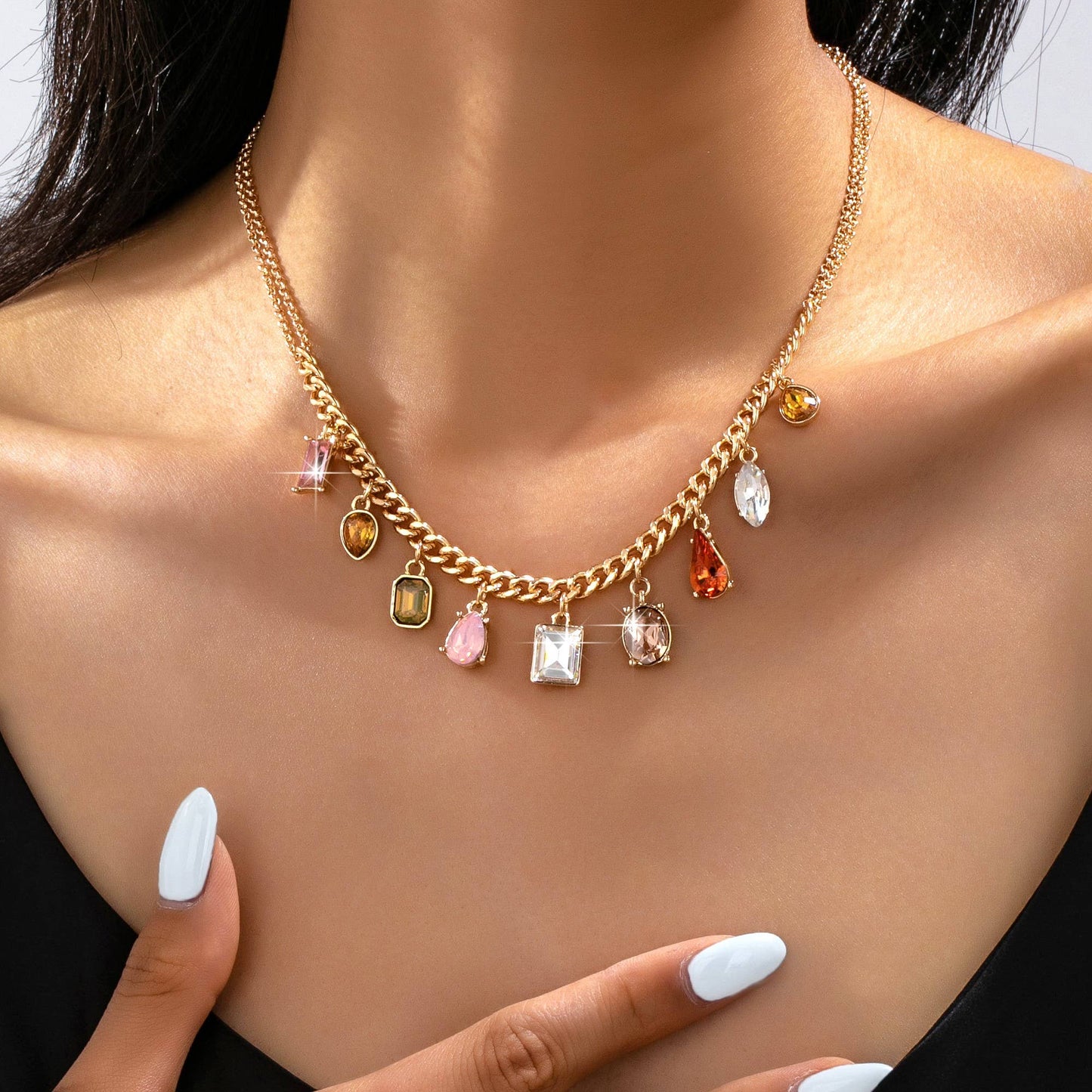 Multi-Shape Earth Tone Crystal Charm Necklace