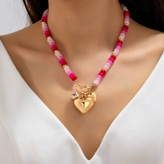 Sweetheart Beaded Porcelain Heart Charm Necklaces