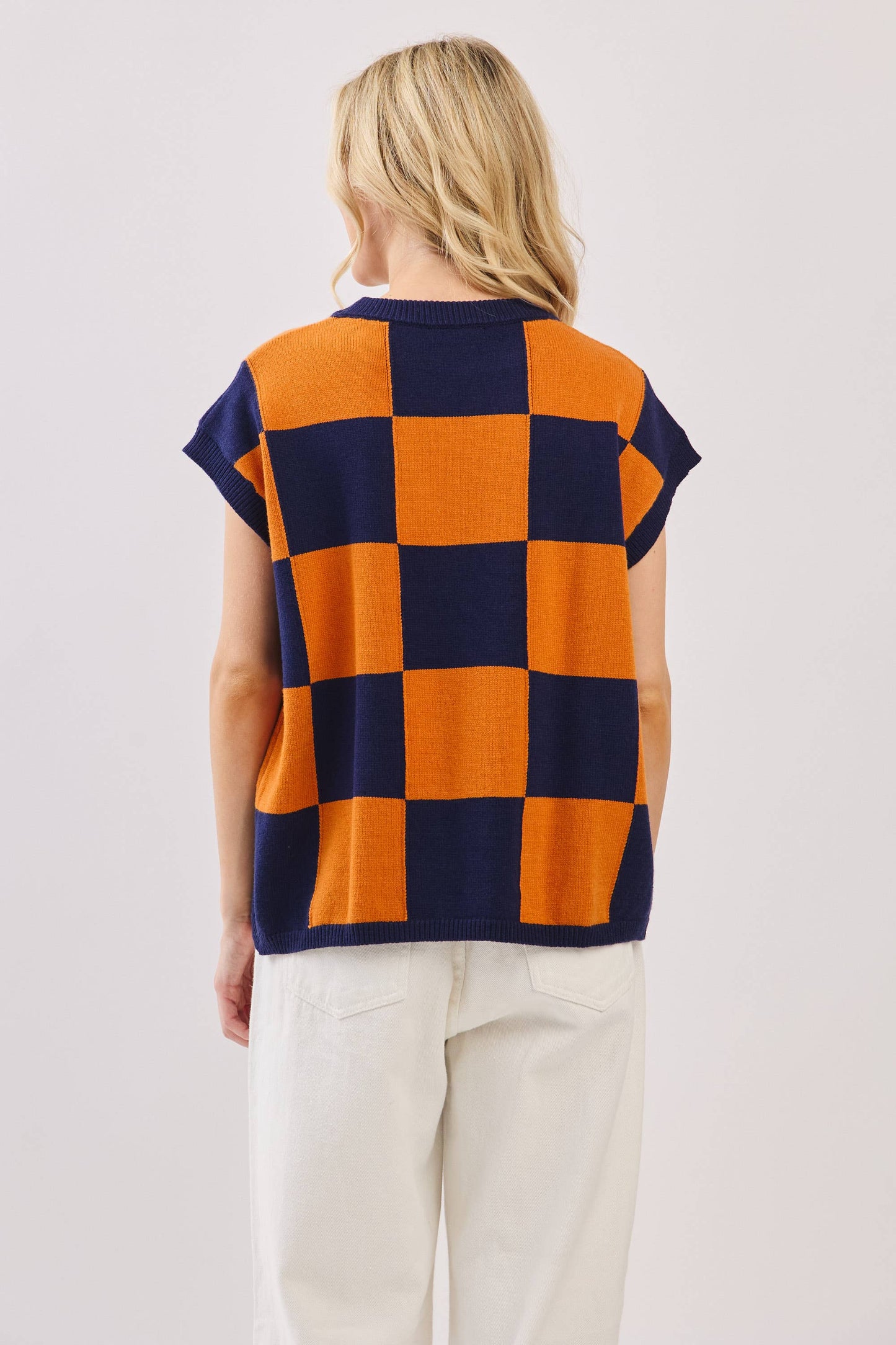 Checkered Knit Sleeveless Top