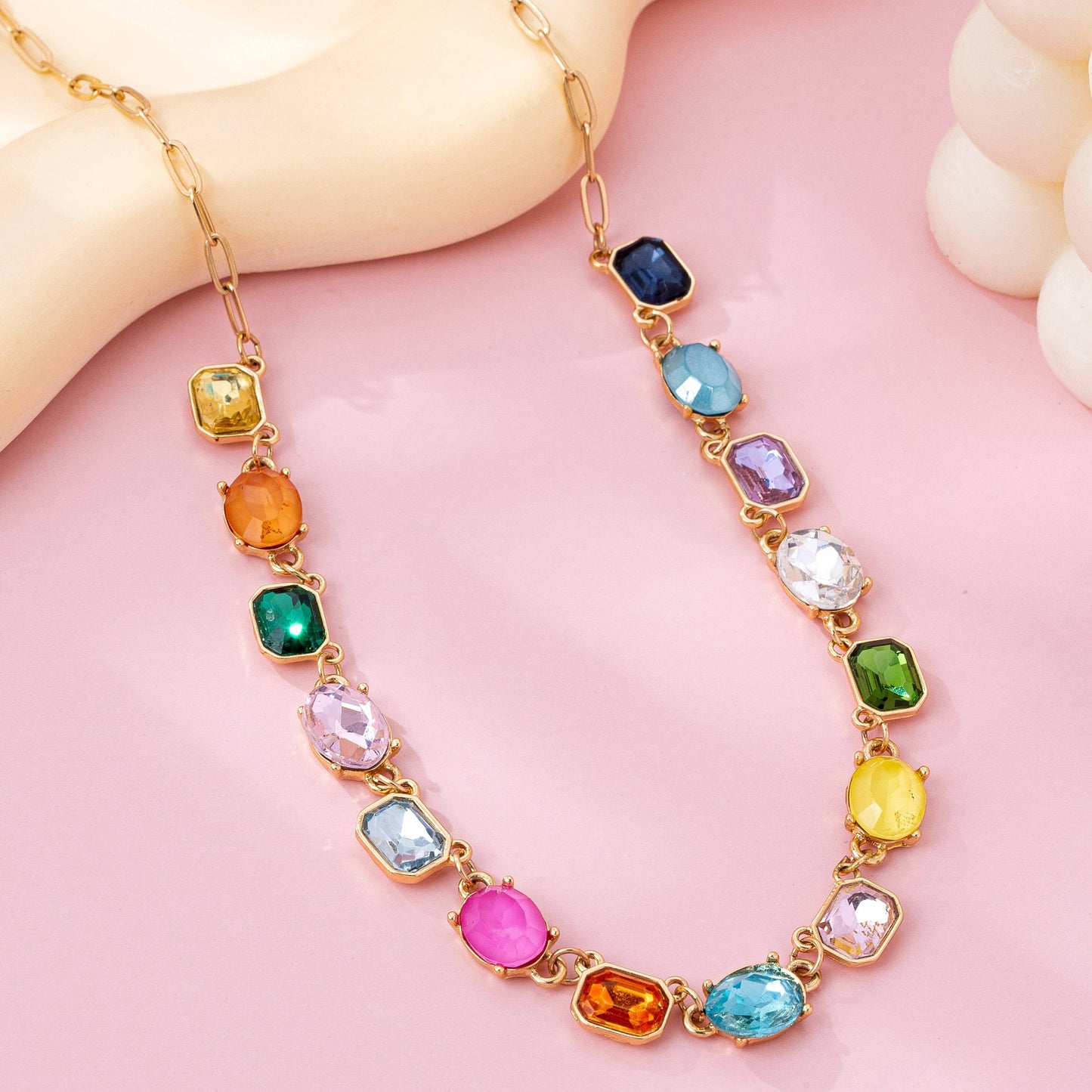 Multicolor Gemstone Link Necklace