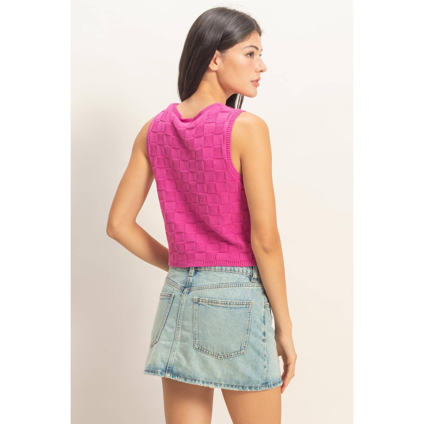 Basket Weave V-Neck Sleeveless Vest
