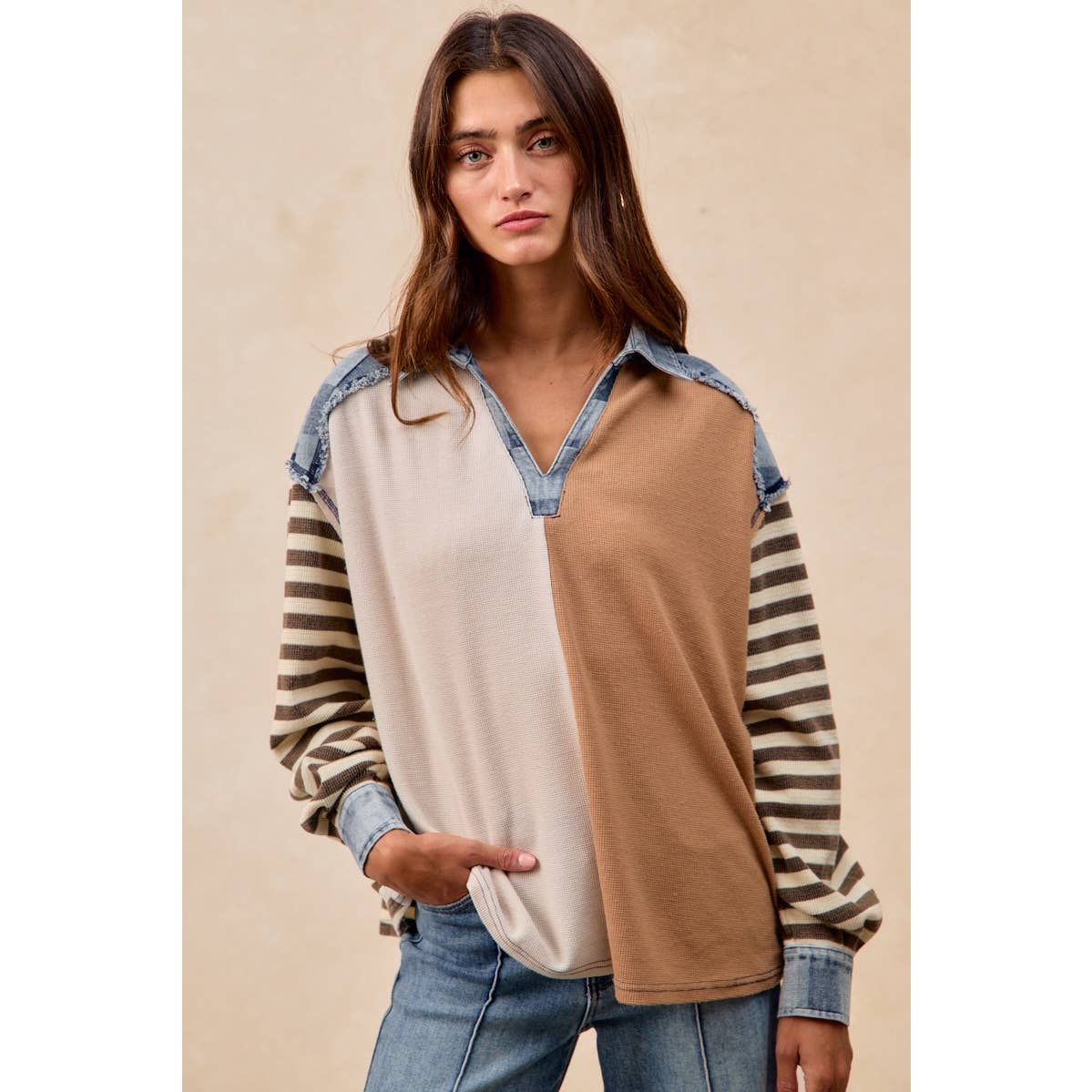 Cut Edge Denim Waffle Top