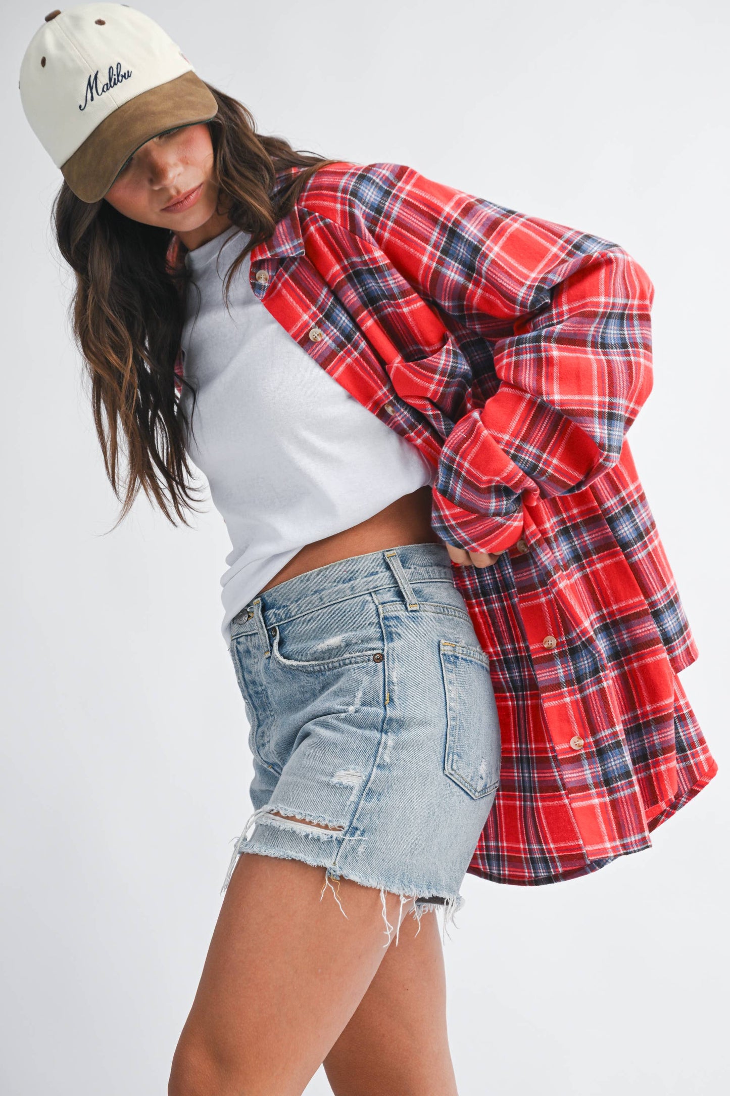 Oversized Plaid Button Down Flannel Shirt