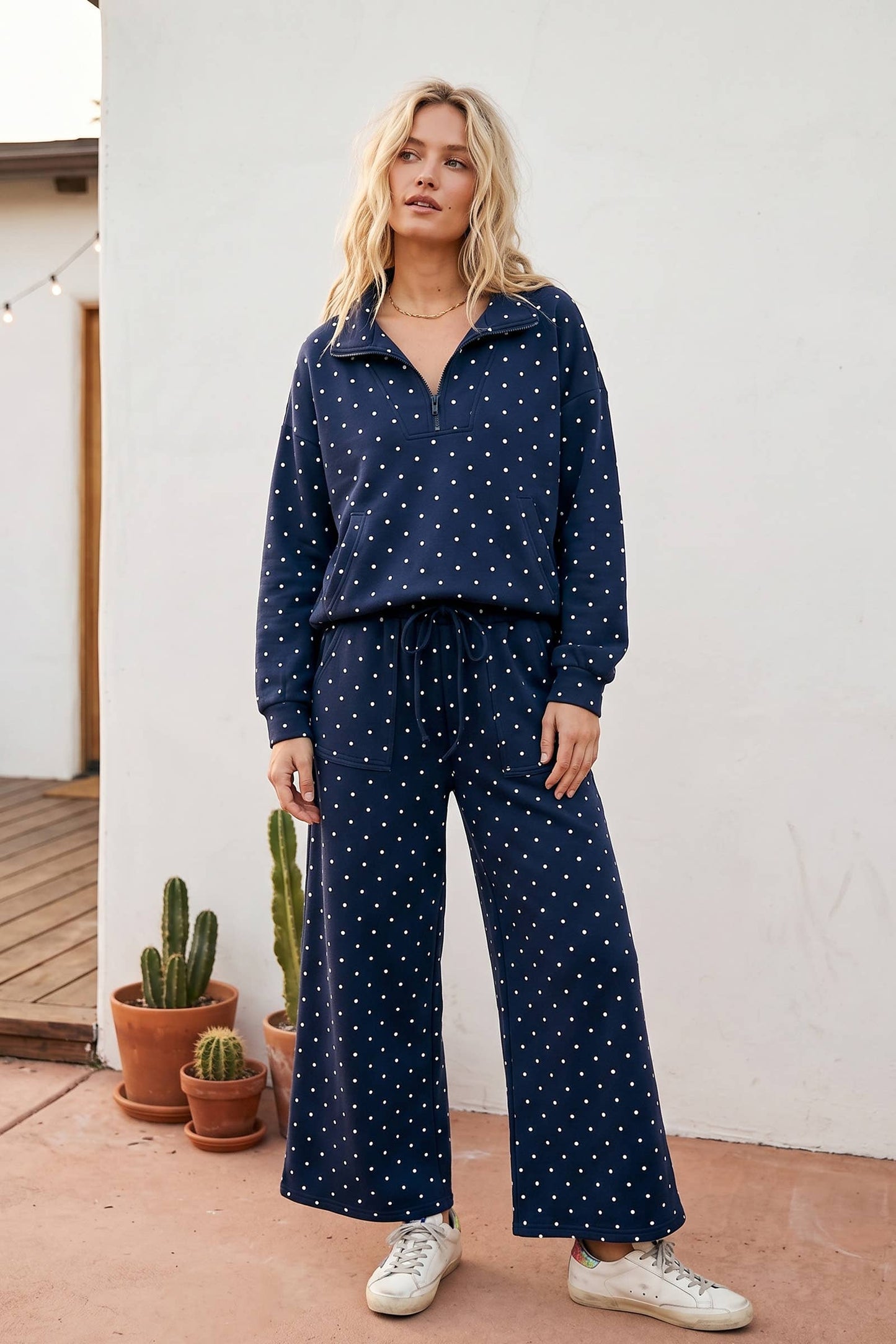Scuba Polka Dot Half Zip Pullover & Wide Leg Pants Set