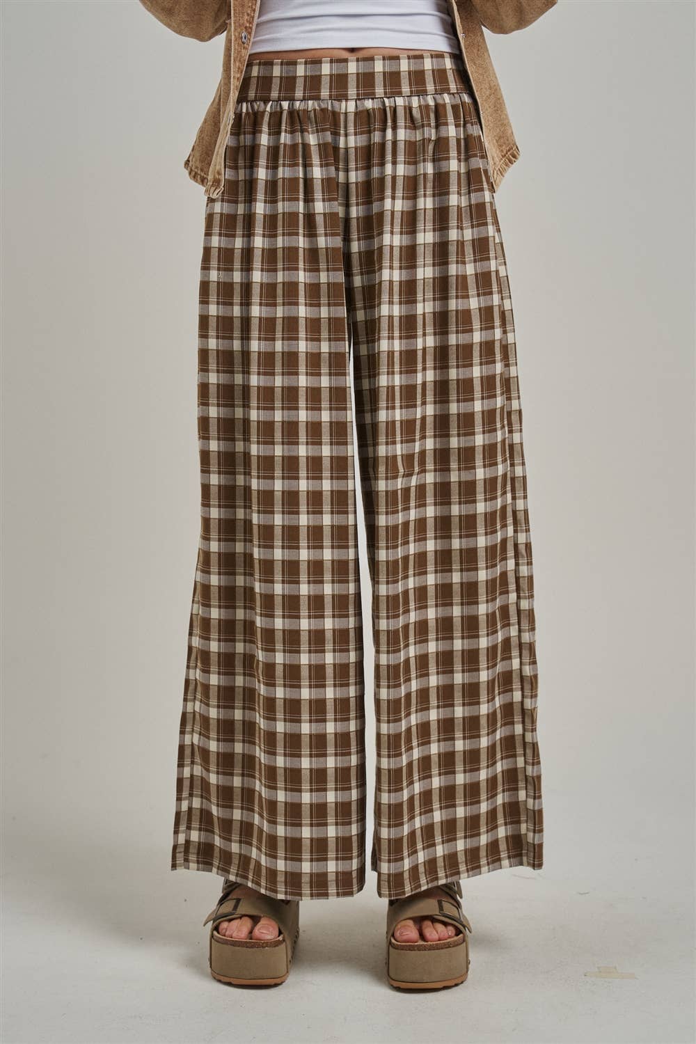 Fall Plaid Boho Wide Leg Pants