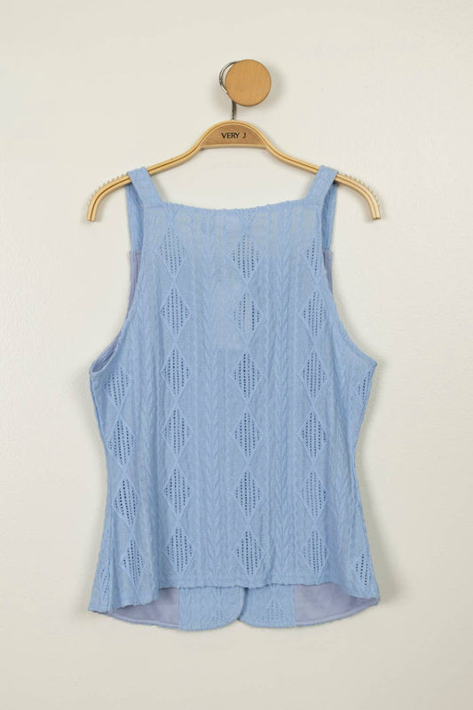 Textured Sleeveless Button Down Top