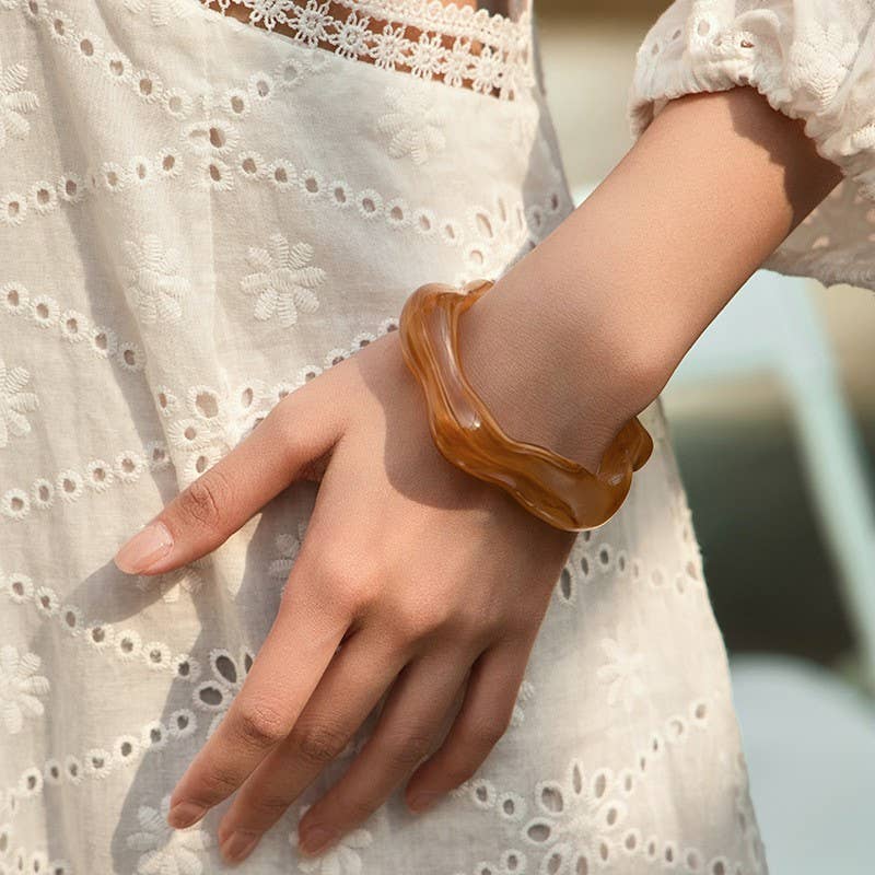 Acrylic Wavy Bamboo Design Cuff Bracelet